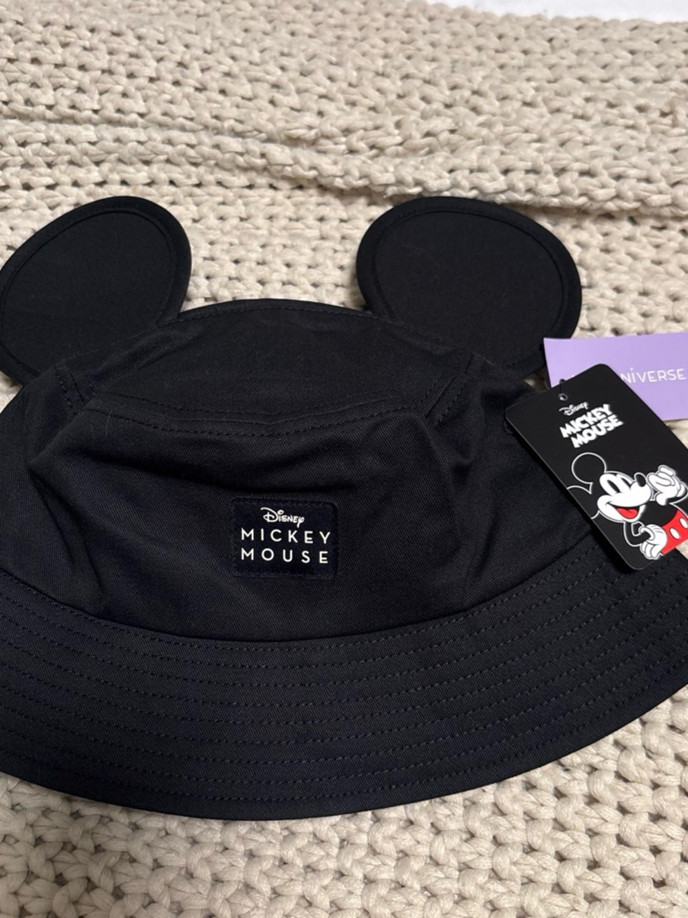 Disney Mickey Mouse Kids Black Bucket Hat with Ears and Branded Patch